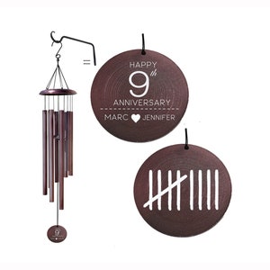 Personalized 9th Anniversary Wind Chime: Bronze Aluminum, Custom Engraved
