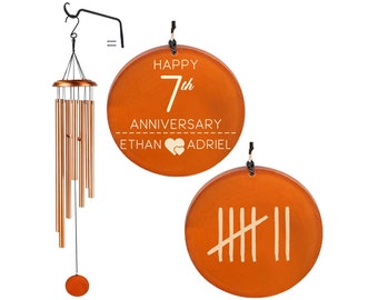 Personalized 7th Anniversary gift wind chime - Traditional Anniversary gift windchime with 6 copper tubes, Gift for her, Couple's gift