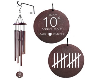 Personalized 10th-anniversary gift wind chimes - Aluminum Anniversary wind chimes - Gift for couples - Anniversary Gift