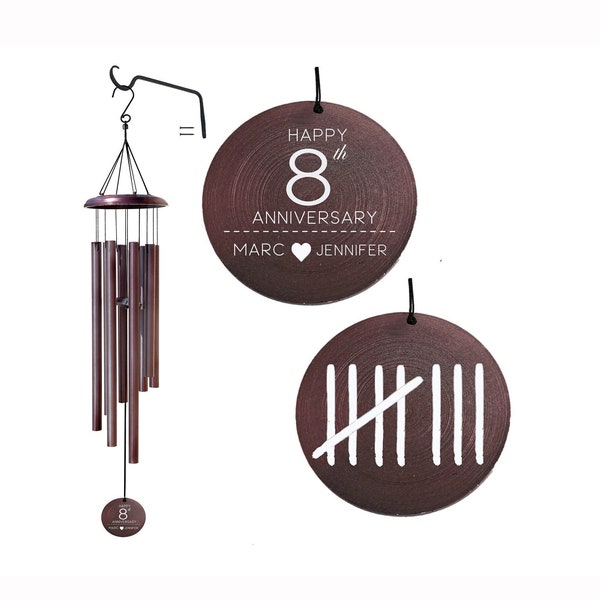 8th-anniversary gift personalized wind chime - Traditional bronze anniversary gift - 8 Tally marks engraved - Gift for her