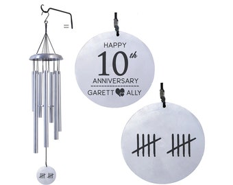 Personalized 10th Anniversary gift wind chimes - Aluminum Anniversary gift - Traditional tenth-anniversary gift - Gift for her