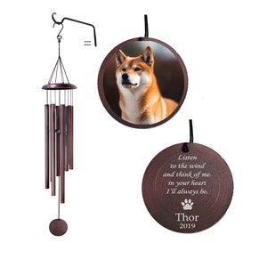 Personalized Pet Memorial Wind Chime: Engraved Photo, Bronze Aluminum, Rainbow Bridge Gift