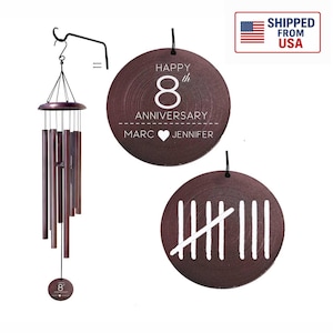 8th-anniversary Gift Personalized Wind chime - Traditional Bronze Anniversary Gift - 8 Tally Marks Engraved - Gift for Couples