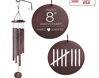 8th-anniversary Gift Personalized Wind chime - Traditional Bronze Anniversary Gift - 8 Tally Marks Engraved - Gift for Couples