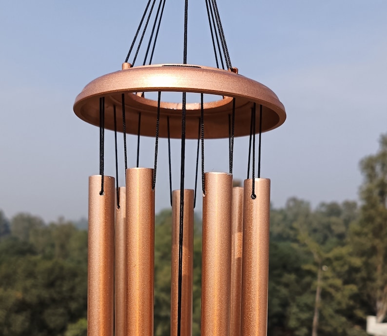 Deep Tone Copper Wind Chime with iron stand Anniversary windchime, Memorial windchime, Sympathy Gift, Calming Outdoor Decor Garden Patio image 5