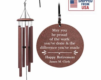 Personalized Retirement Wind Chime – Custom Memorial Garden Gift – Bronze Aluminum Tubes