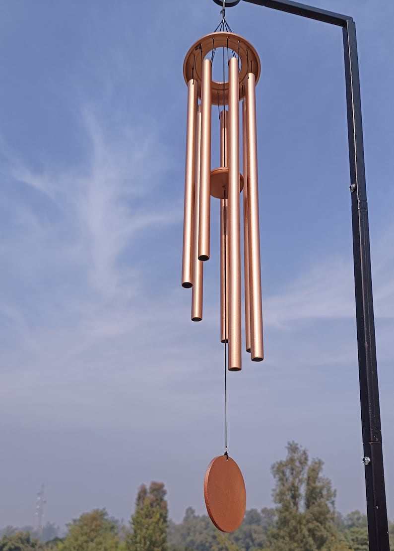 Deep Tone Copper Wind Chime with iron stand Anniversary windchime, Memorial windchime, Sympathy Gift, Calming Outdoor Decor Garden Patio image 3