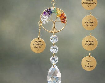 Crystal Tree of Life Suncatcher | Rainbow Chakra Window Hanging | Gemstone Prism Decor | Home Decor | Gift for her