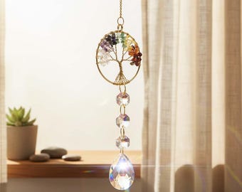 Crystal Tree of Life Suncatcher | Healing Rainbow Chakra Window Hanging | Gift for Mom| Gifts for her