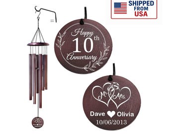 Personalized 10th Anniversary Wind Chime | Traditional Aluminum Anniversaries Gift | Couples Gift for him/her