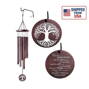 Personalized Retirement Wind Chime, Tree of Life Bronze Wind chimes, Custom Retirement Gift For Teachers, Coworkers, colleagues