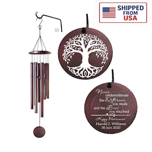 Personalized Retirement Gift Wind Chime - Tree of Life Engraved Windchimes - Gift for Men/Women - Gift for Retiree