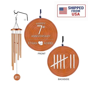 Personalized 7th Anniversary Gift - Traditional Gift - Copper Anniversary Wind Chime - Couple&#39;s Gifts - Gift for her - Romantic Gift