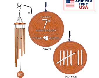 Spersonalizowany prezent na 7. rocznicę ślubu – miedziany dzwonek wietrzny – dla par – romantyczne prezenty dla niego/niej