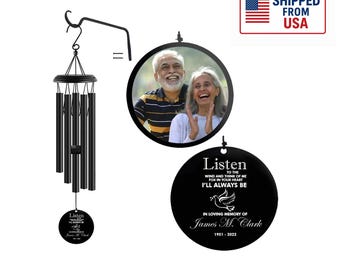 Personalized Memorial Wind Chime | Sympathy Windchimes | Custom Photo Tribute Windchime | Bereavement Gift