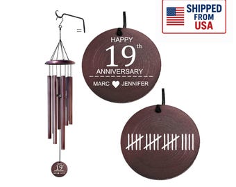 Carillon éolien 19e anniversaire personnalisé | Carillon de 19 ans d'âge | Cadeaux pour couples | Cadeau pour elle/il | Anniversaire d'un parent