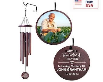 Farming in Heaven Wind Chime | Personalized Gift | Farmer Memorial Gift | Loss of Grandpa, Father Windchime