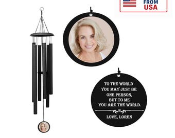 Personalized Photo Wind Chime - Engraved Memorial Gift for Mom