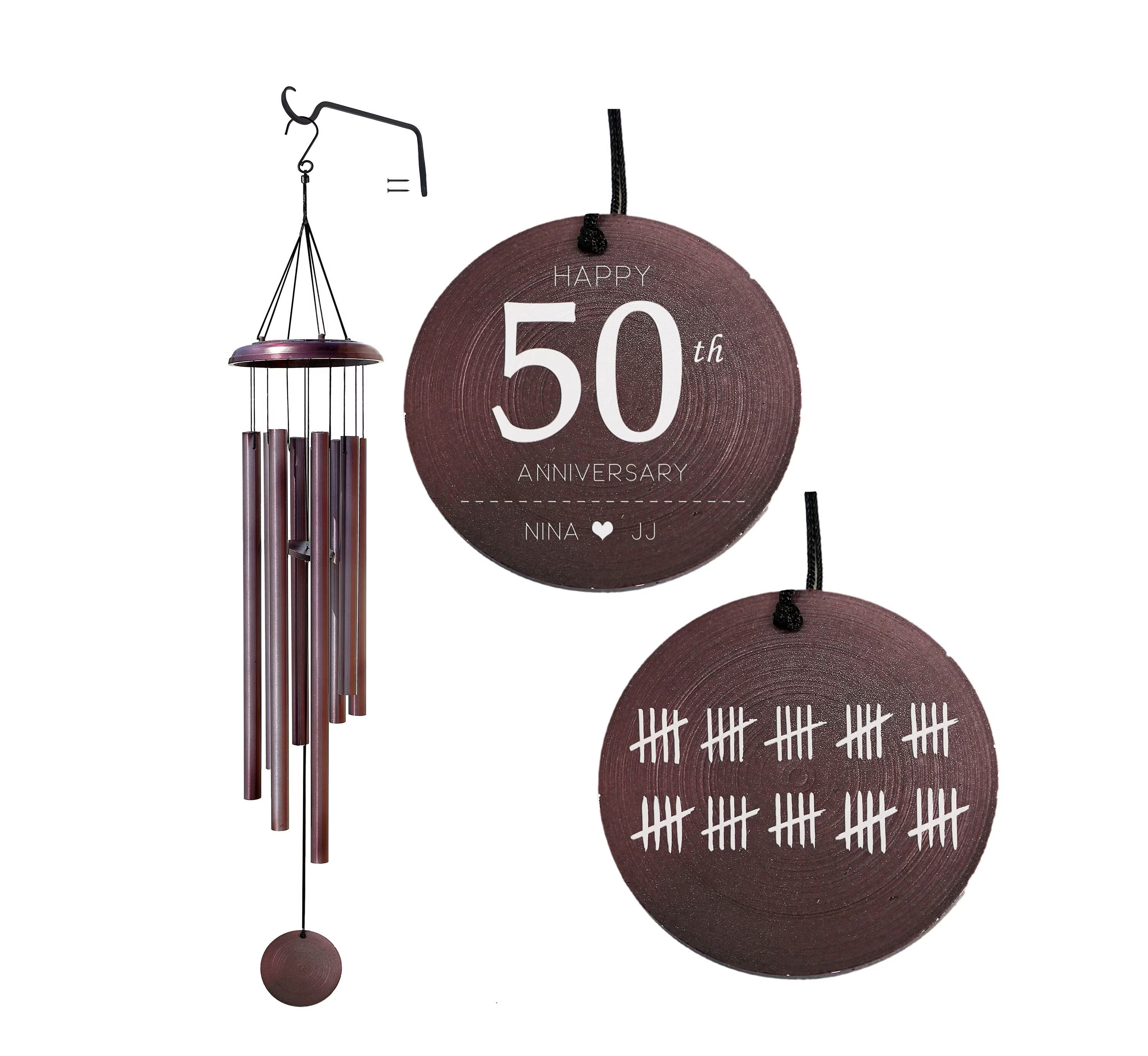 Personalized 50th Anniversary Wind Chime: Engraved Names & Date