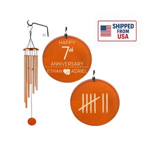 Personalized 7th Anniversary windchime - Anniversary gift for him -  Engraved Copper Tune chime for couples