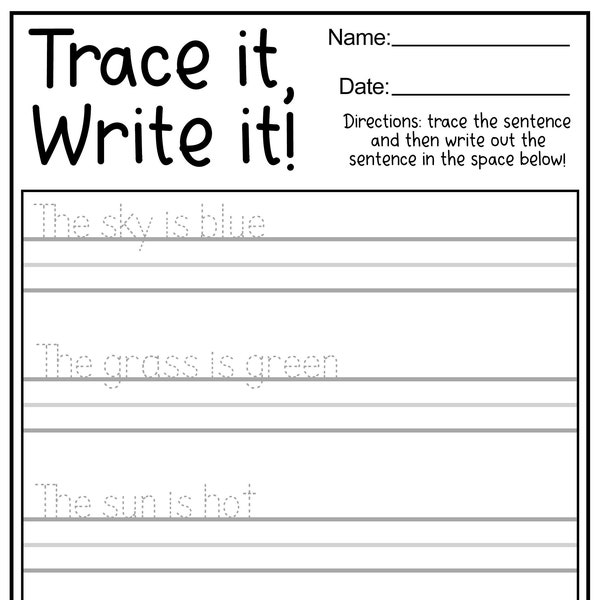 23 Printable Tracing and Writing English Worksheets! Trace And Write The Sentences Practice Worksheets (Ages 3 - 7) - KG1 to Grade 2 -