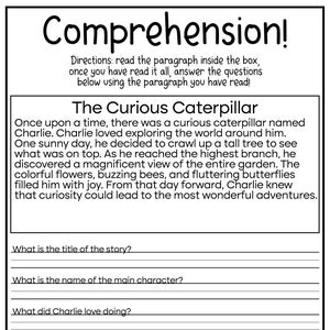 5 Printable Reading Comprehension English Worksheets! (Ages 4 - 7) - KG1 to Grade 2 -