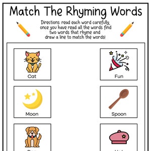 8 druckbare Rhyme Word Matching Englisch Arbeitsblätter! Match The Rhyme Words (Alter 4 - 7) - KG1 bis Grad 2 -