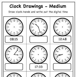 4 Seite druckbare Time Master Challenge: Uhrzeiger zeichnen und 24-Stunden-Zeiten schreiben (6-11 Jahre)