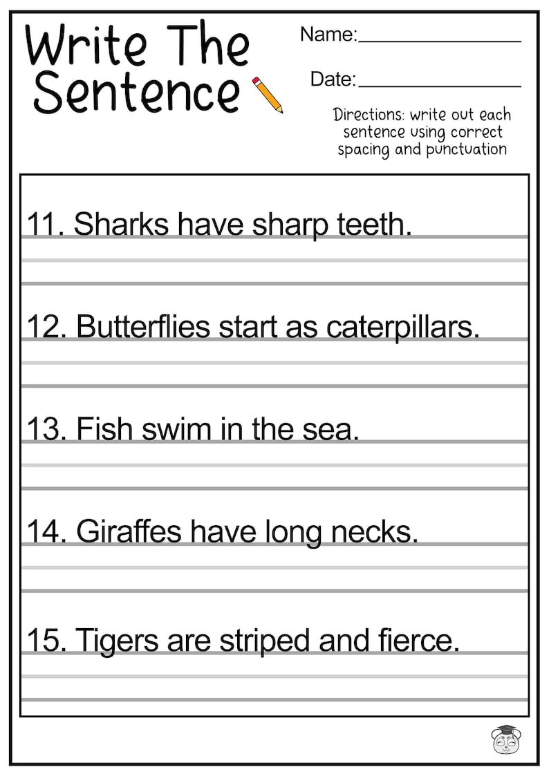 11 printable sentence writing english worksheets improve reading and