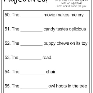 8 Printable Fill in the Adjective English Worksheets! Fill in the Blank ...