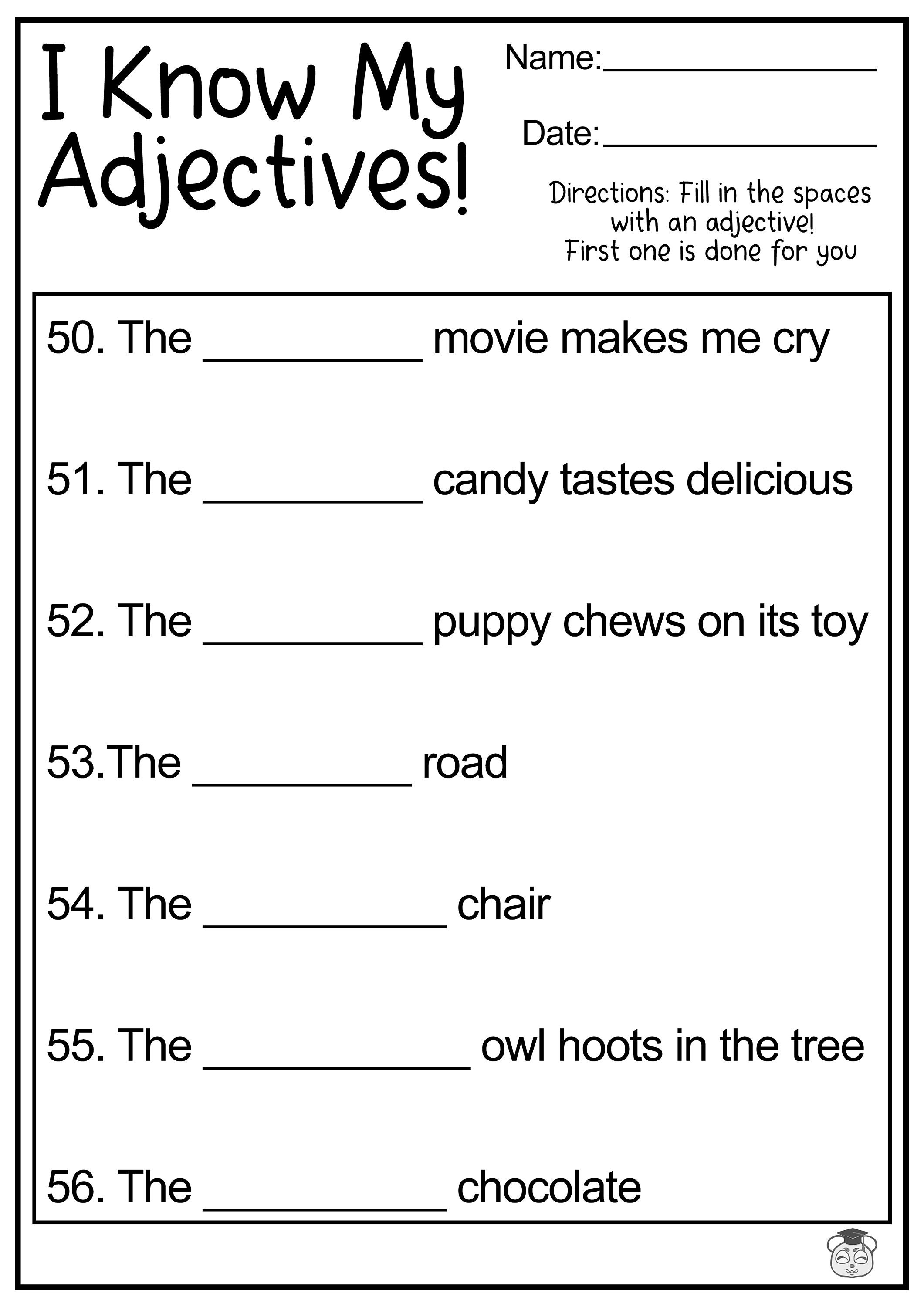 8 Printable Fill in the Adjective English Worksheets Fill in the Blank ...