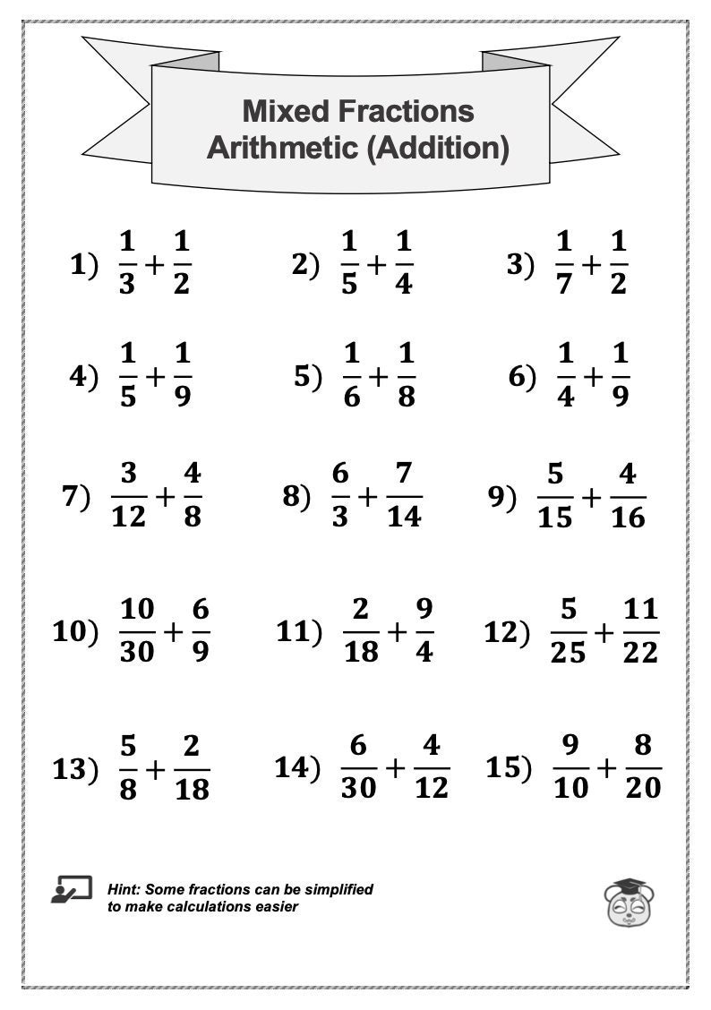 4 Printable Mixed Fraction Arithmetic Math Worksheet Addition 4 printable mixed fraction arithmetic math worksheet addition