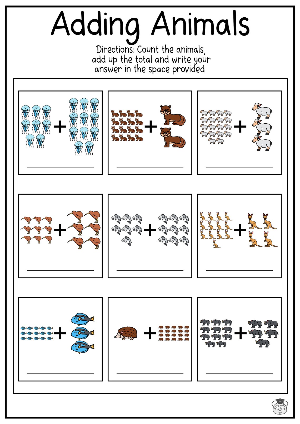 5 Printable Animal Addition Math Worksheet! Addition Practice Using ...