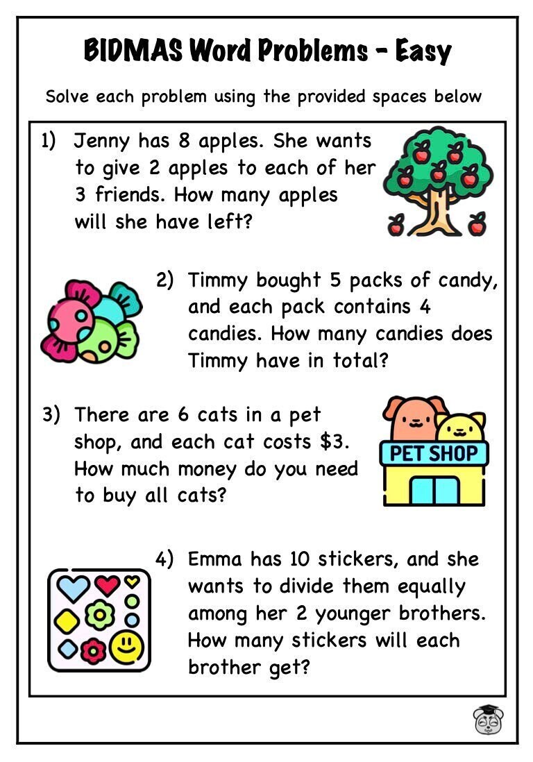 10 Page Printable Easy BIDMAS Word Problems Ages 711 Etsy