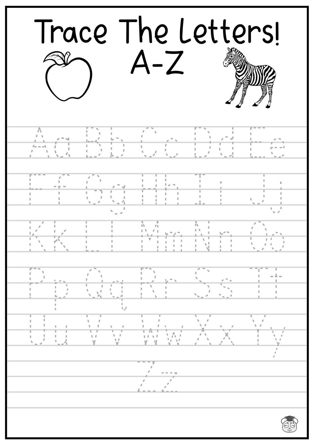 Printable A-Z Letter Tracing Worksheet Capital and Lowercase Alphabetical Letter Tracing ages 3 7 KG1 to Grade 2 - Etsy