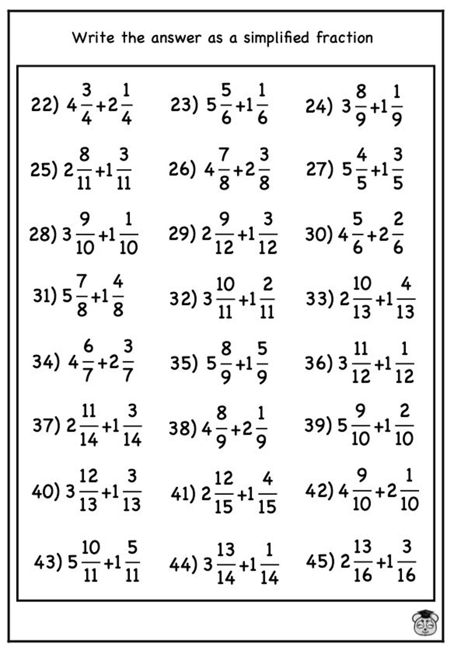 Mixed Fraction Addition Worksheets for Kids 7-11 | Engaging Math ...