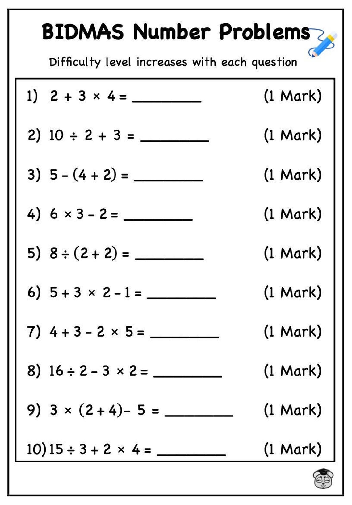 4 Page Printable BIDMAS Math Adventure Numbered Problems Solve With 