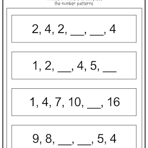 7 Printable Number Patterns Math Worksheet! Fill in the Blanks to ...