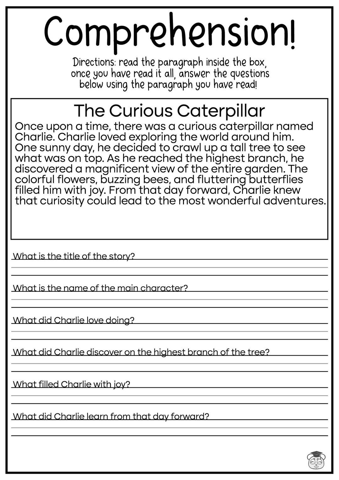 5 Printable Reading Comprehension English Worksheets ages 4 7 KG1 to
