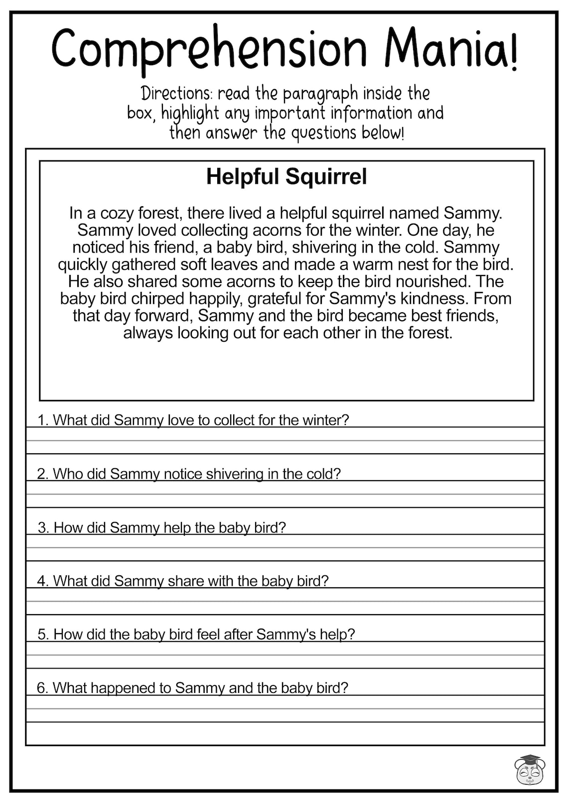 10 printable reading comprehension english worksheets comprehension