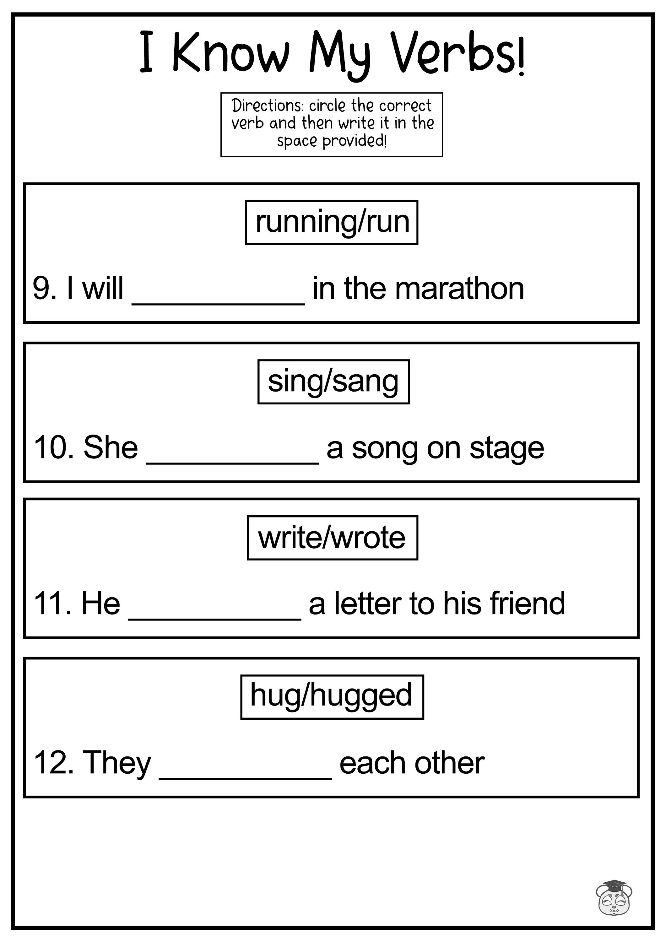 8 Printable Interactive Verb English Worksheets Fill in the Blank Using the Correct Verbs ages 4
