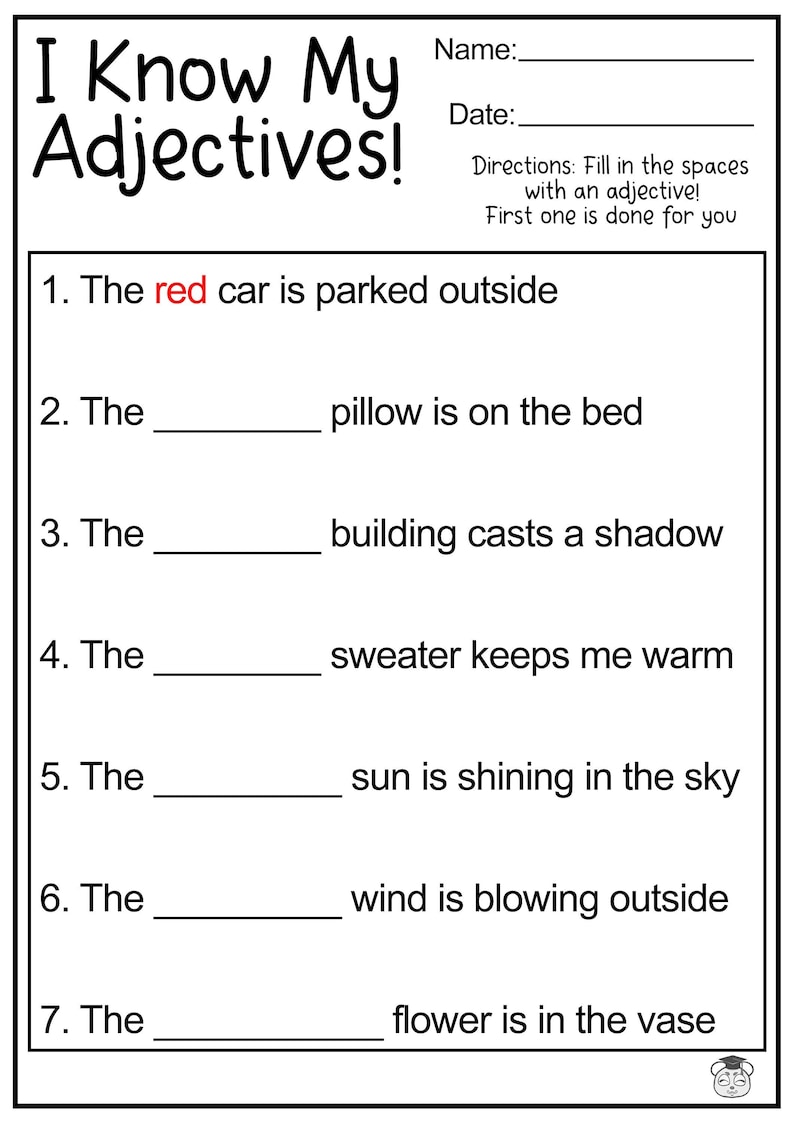 8 Printable Fill in the Adjective English Worksheets Fill in the Blank