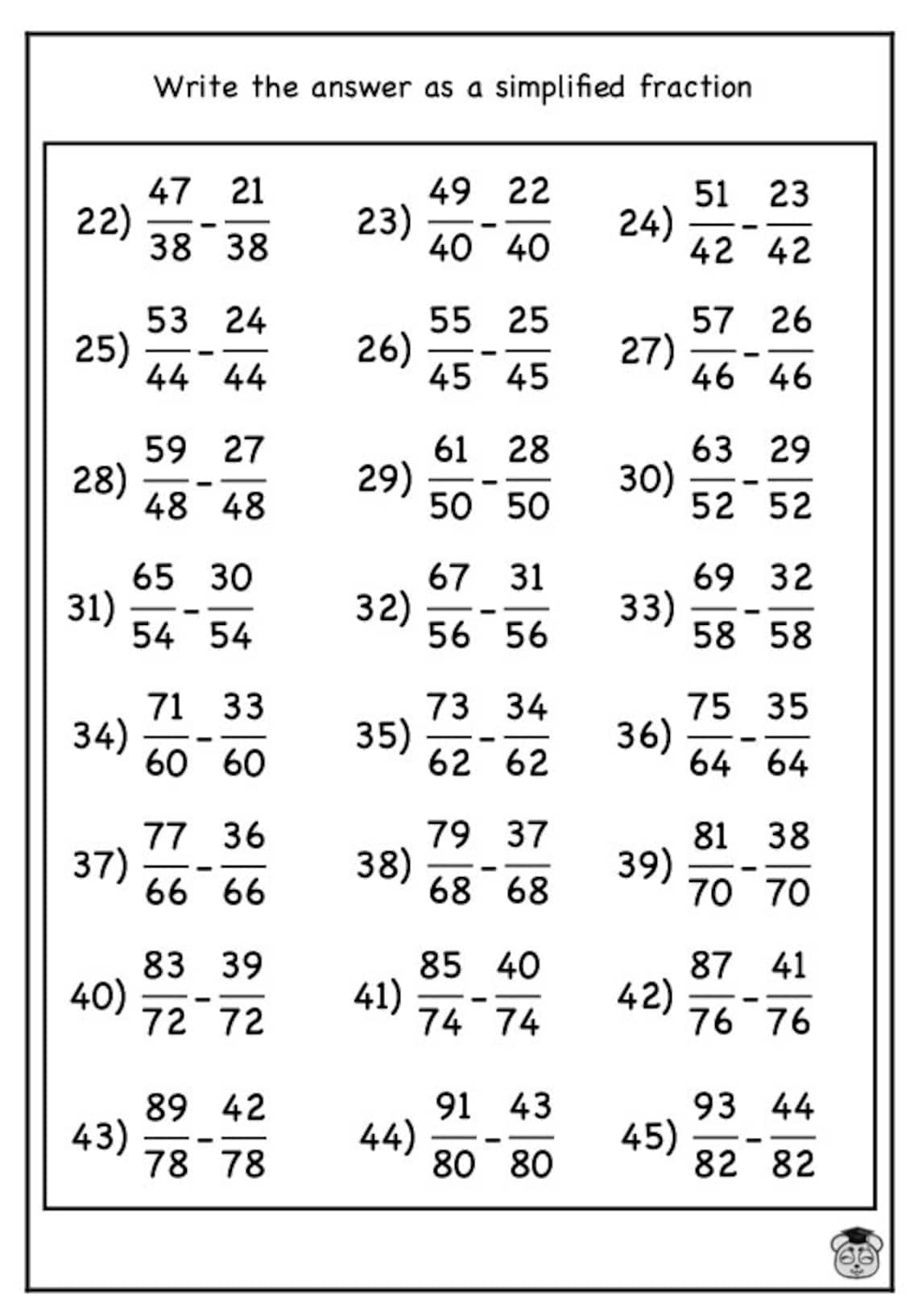 Improper Fraction Subtraction Practice Kids 7-11 | Educational Math ...