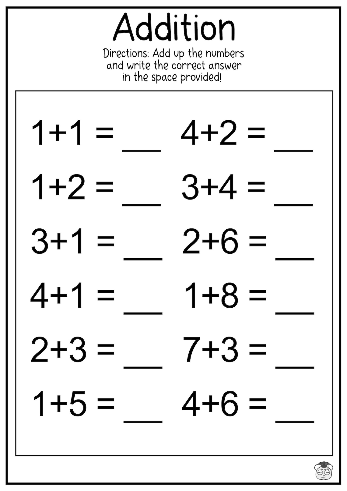 10 Printable Addition Math Worksheets! Addition Practice Using Single