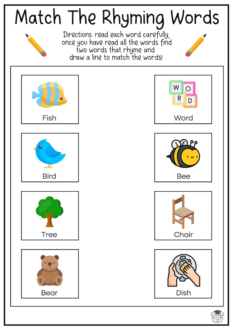 8 Printable Rhyme Word Matching English Worksheets Match the Rhyme