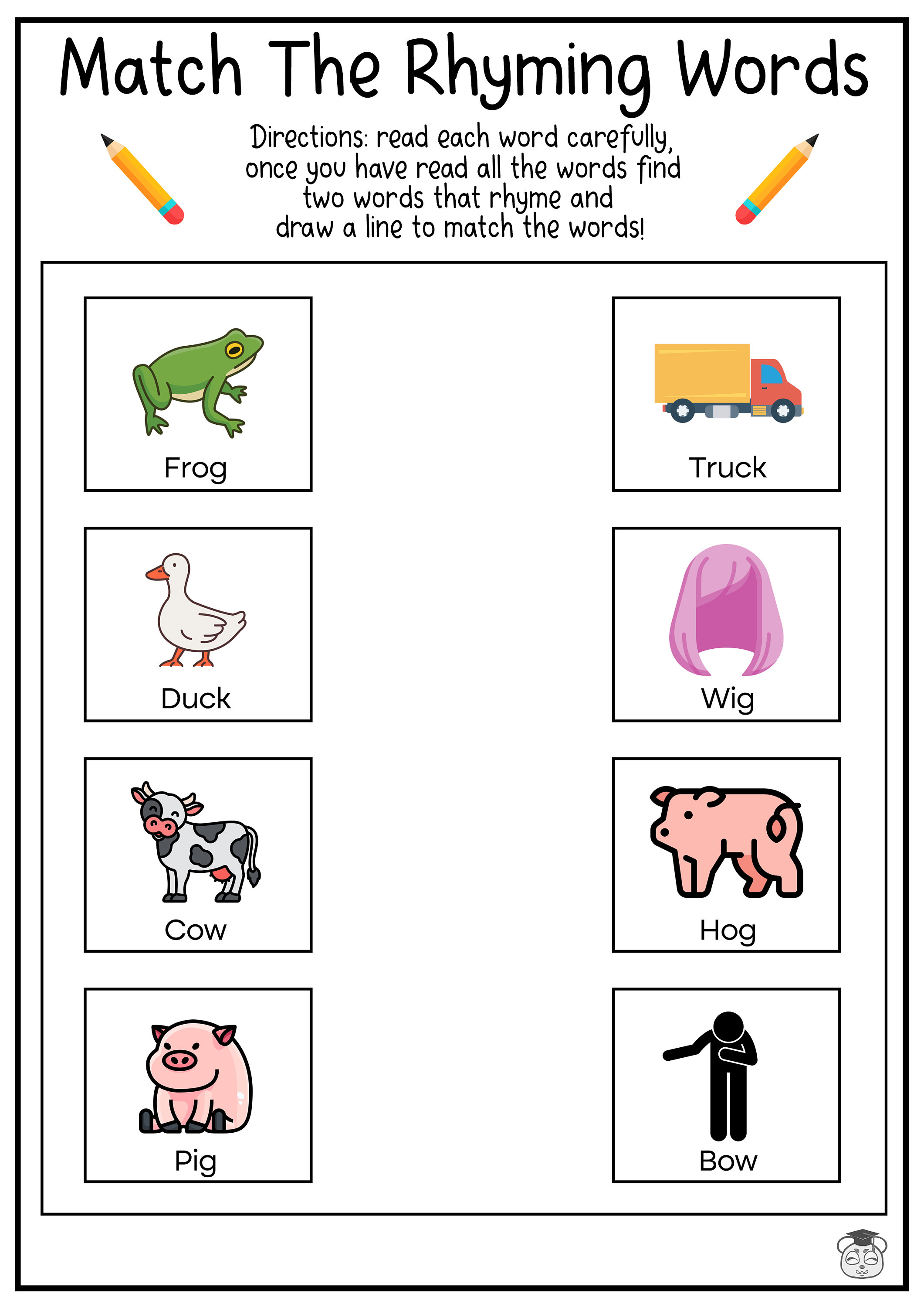 8 Printable Rhyme Word Matching English Worksheets Match the Rhyme
