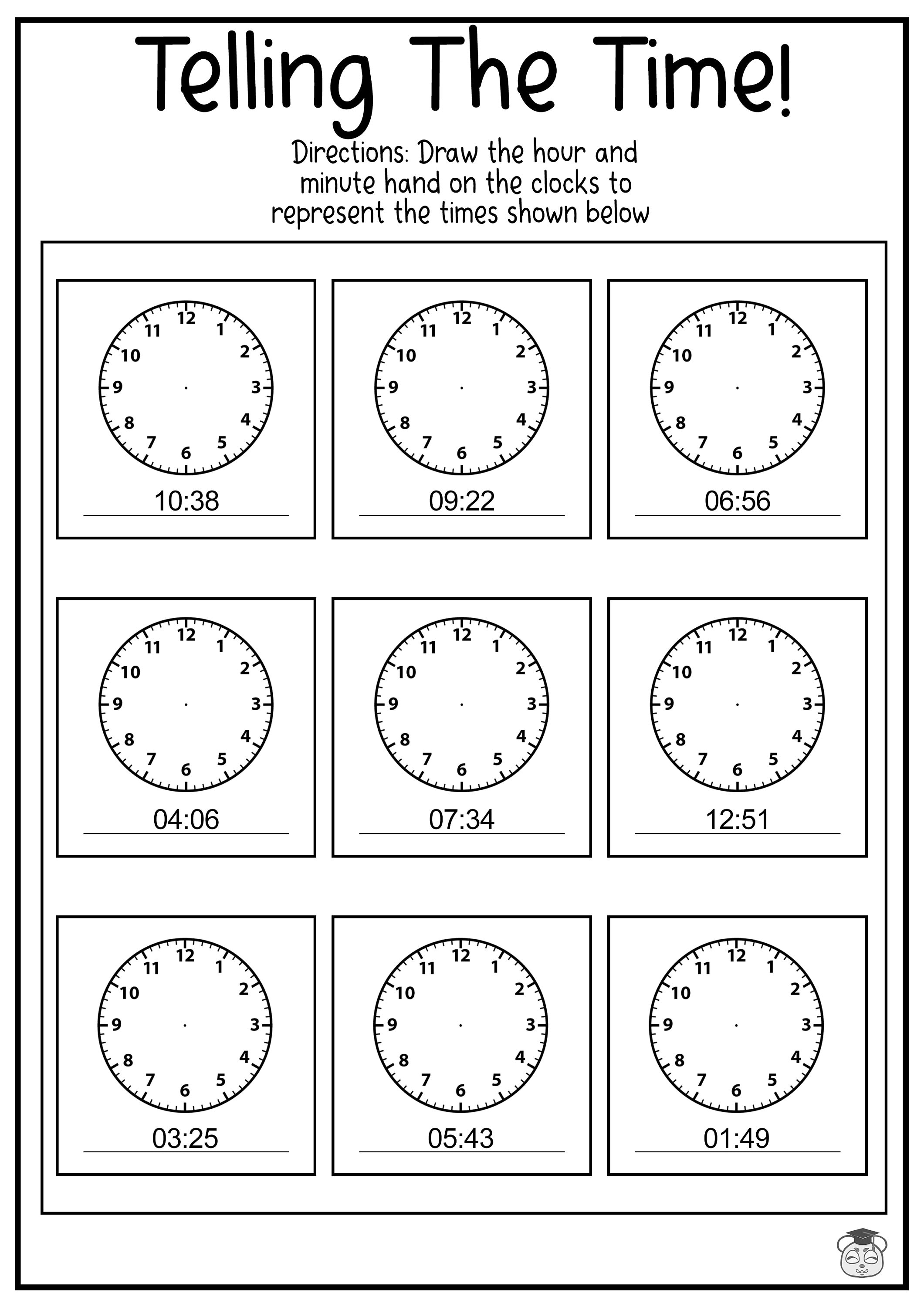 8 Printable Time-telling Math Worksheets! Telling the Time by Drawing ...