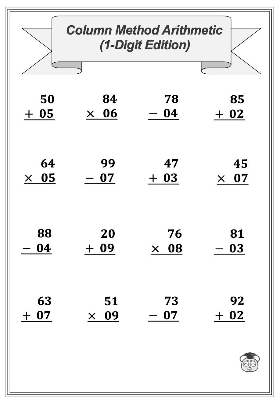 4 printable mixed column method arithmetic 1 4 digit math worksheet