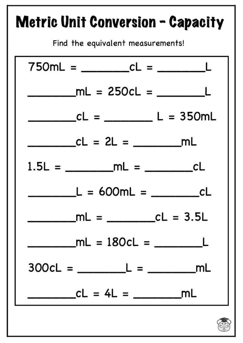 7 Page Printable Mastering Metric Capacity Conversion Solve, Compare