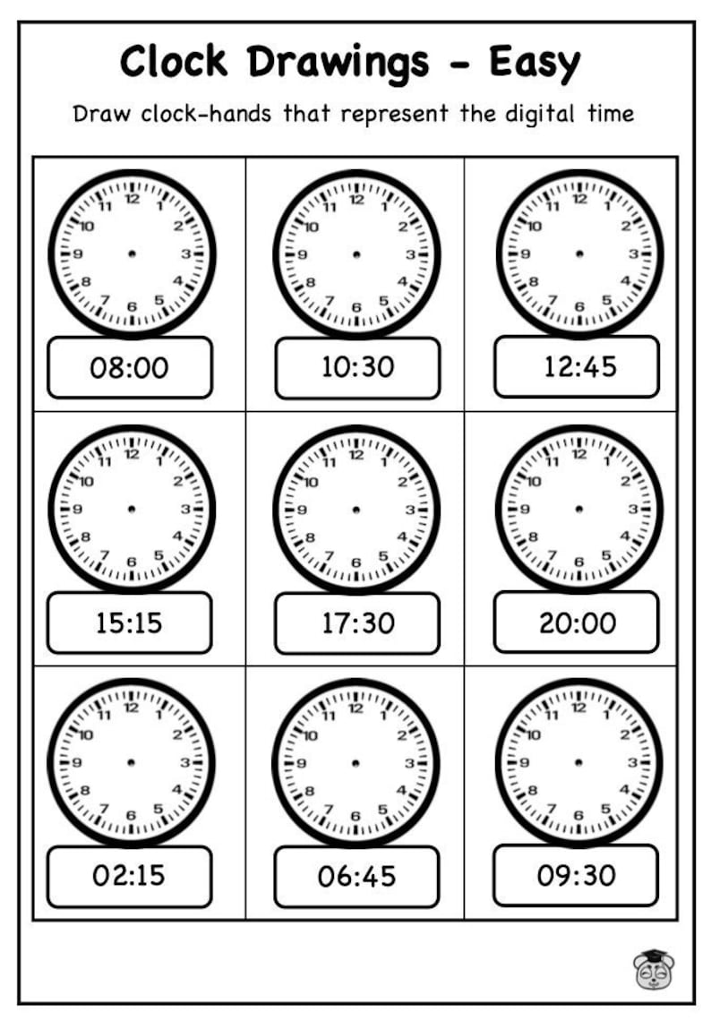 4 Page Printable Timetelling Fun Draw Clock Hands for 24hour Times